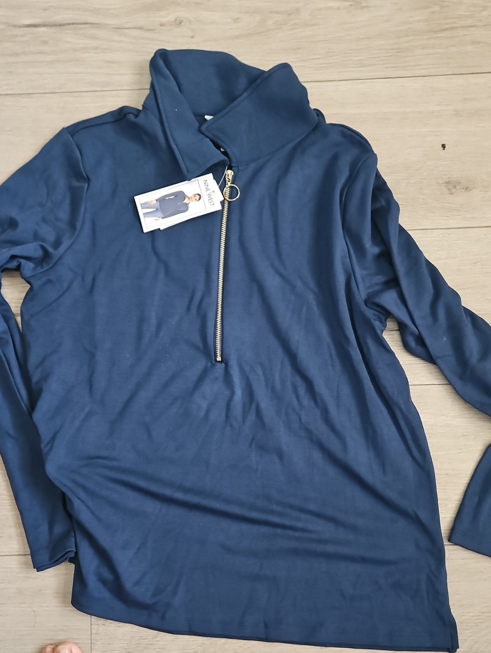 NWT Women's Nine West Navy Quarter-Zip Pullover Top L